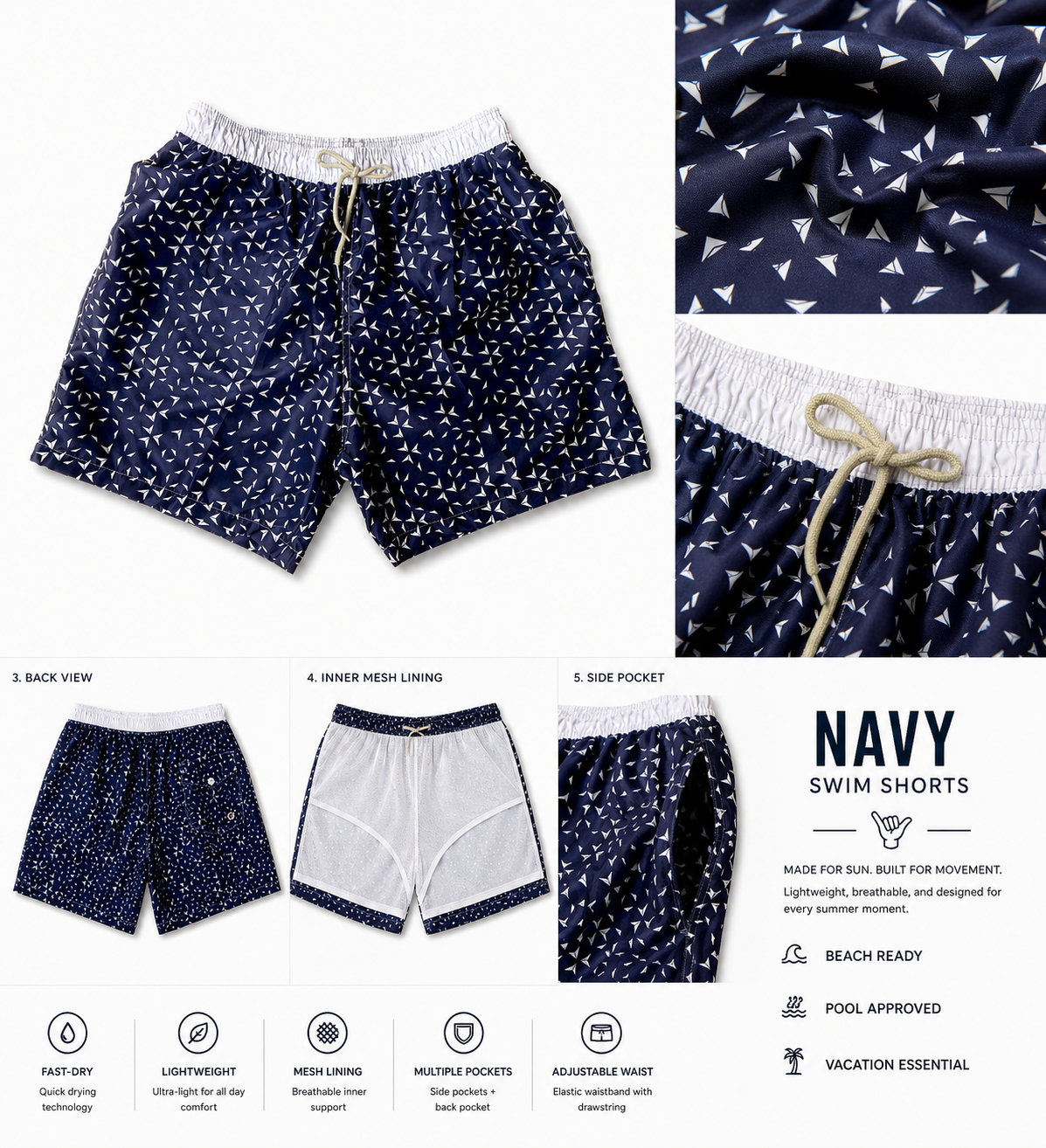 Navy-Quick Dry Shorts