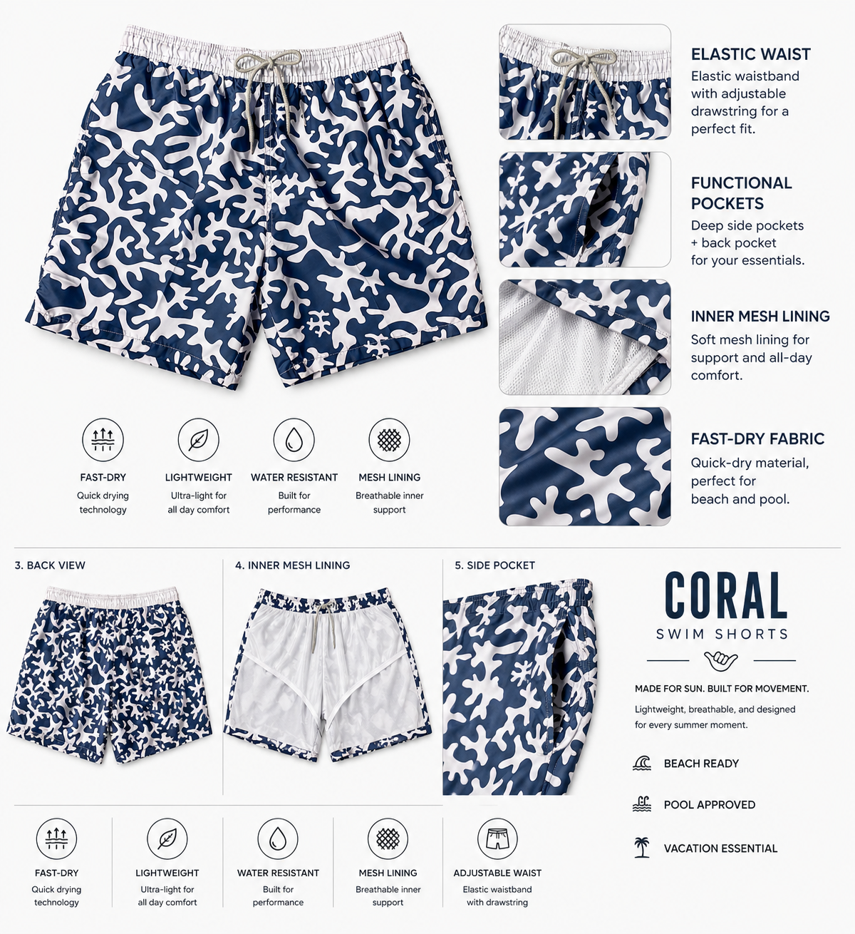 Coral-Quick Dry Shorts